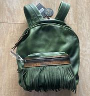 Genuine leather fairycore brown green fringe bookbag backpack NEW