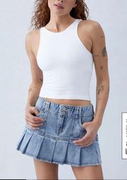 Lowrise Pleated Mini Skirt Denim