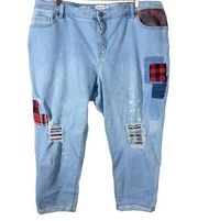 Lane Bryant Mid-Rise Boyfriend Jeans Patchwork Buffalo Check Distressed Sz 22