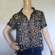 button down collared pattern sheer Blouse medium