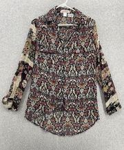 Band of Gypsies Women's Blouse Button Front Long Sleeve XS Sheer Boho