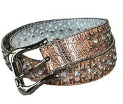 Guess Womens Rhinestone Studded Belt Brown Faux Leather L Brown Cowgirl Western