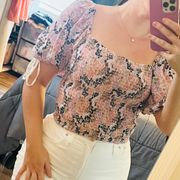 Free People NWT  Smocked Puff Sleeve Floral Top