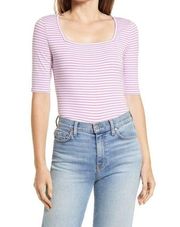 NWT Halogen Square Neck Striped Tshirt Purple White Size small