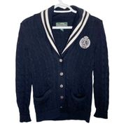 Lauren Ralph Lauren academia cotton sweater cardigan with crest embroidery sz S