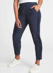 ATHLETA Brooklyn Textured Ankle Pant Navy Windowpane Travel Pant Size 6