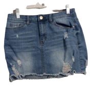 Mini Skirt denim frayed distressed Medium M womens stretch