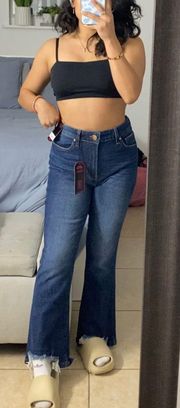 Dark Washed Flare Cropped Jeans