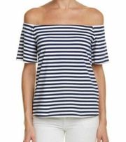 J. Mclaughlin Navy & White Nomi Striped Catalina Cloth Short Sleeve Top - Medium