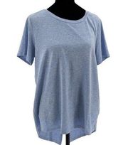 Hem & Thread Womens Assymetrical Hem Short Sleeve Blouse Top Heather Blue Medium