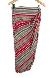 Bailey 44 Midi Sarong Skirt Women Medium Pink Gray Beige Striped Wrap Knot Hi Lo