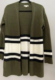 It’s Our Time Green/Olive Striped Cardigan Sweater