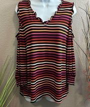 Worthington peekaboo shoulder striped printed top size M