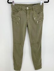 Blank NYC Olive Green Skinny Cropped Zipper Cargo Jeans [25]