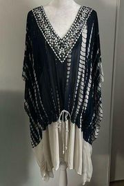 New Women's Debbie Katz South Beach Silk Beaded Kraftan Swimsuit Beach Coverup