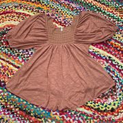 Free People  Rusty Orange Square Neck Pouf Sleeve Flowy One Piece Shorts Romper S