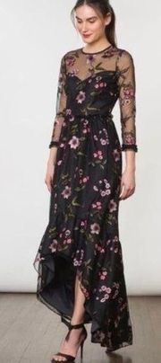 SHOSHANNA Women's Black Essich High-Low Floral Print Sheer Evening Gown Size 6