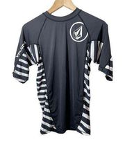 Volcom Women’s Rash Guard Swim Shirt Large Black White Anti-UV Striped