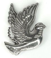 VTG 1950's Signed HP Pewter Turtle Dove Bird BROOCH 2.5" Pin / Pendant Silver