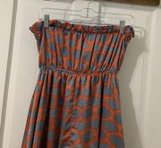 judith march blue and orange strapless dress size large