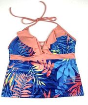 Peyton & Parker Women Tankini Swim Top Size Large Pink Blue Swimwear Halter