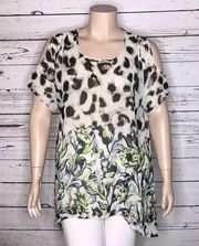 George Simonton Says Size 1X Animal/Floral Print High-Low Hemline Tunic Blouse