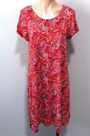 Kim Rogers Red Paisley Print Swing Dress Medium