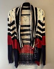 DESIGUAL Varano Fine Knit Waterfall Open Cardi Sweater w/ Crochet Back Sz XL EUC