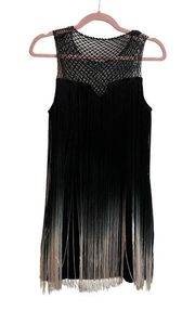 Arc & Co Sleeveless Ombré Black and White Fringe Dress