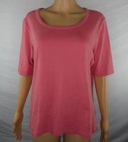 Peruvian Connection Coral Orange Pink 1/2 Sleeve Pima Cotton T Shirt Wide Neck
