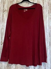 Women's Terra & Sky V-Neck Long Sleeve Tee T-Shirt Plus Size 5X Burgundy