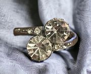 Vintage double solitaire rhinestone ring