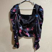 Badgley Mischka Printed Bustier Top in Black 10 Womens Satin Blouse