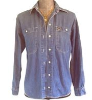 Vintage Chambray Shirt Button Down Small Top Blue Denim