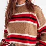 Oversized Striped Sweater Tan Red White Grandpa S
