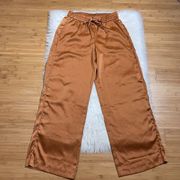 Elie By Elie Tahari Pants Womens Medium Satin Rust Wide Leg Pull On Drawstring