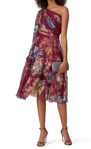 Marchesa Notte Burgundy Floral Printed Cocktail Dress Size 0 US $595