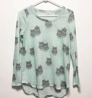 Mudd Lightweight Teal Crew Neck Owl Pullover