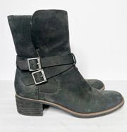 Kork Ease Meegan Black Leather Heeled Buckle Moto Boots Size 8 Women’s