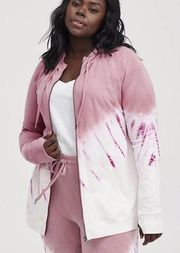 Torrid Pink Tie Dye Breast Cancer Awareness Zip Active Hoodie Jacket Sz.4