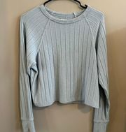 Aerie Offline Light Blue Ribbed Long Sleeve Pullover Top