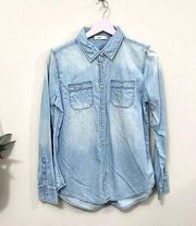 Vince Denim Faded Blue Long Sleeve Pocket Button Front Top Size S