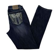 Zanadi Jeans 14 Dark Washed Embellished Pockets Distressed