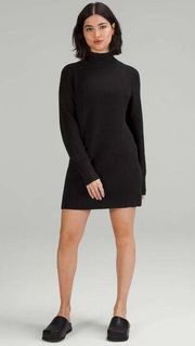 Lululemon Merino Wool-Blend Knit Dress Women's 8 Mock Neck Black Ribbed Long Slv