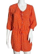 Auguste the Label Romper Womens 2 Orange White Floral Button Top Casual Bohemian