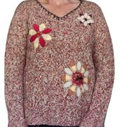 Crazy Horse 90s marled floral applique vneck sweater size large