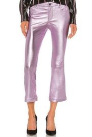 NWT RtA Kiki 100% Lambskin Leather Flare Cropped Pants In Purple Haze $1195