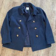 Old Navy Pea Coat Women Size Large Blue Double Breasted Button Front Wool Blend