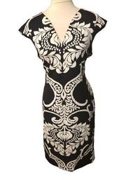 New York & Company black and cream floral botanical midi dress size LP