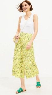[LOFT] Yellow Floral Print Linen Blend High Waist Side Slit Midi Skirt Size 14